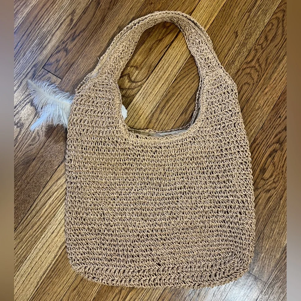 Tan Woven Shoulder Bag with Relaxed Design